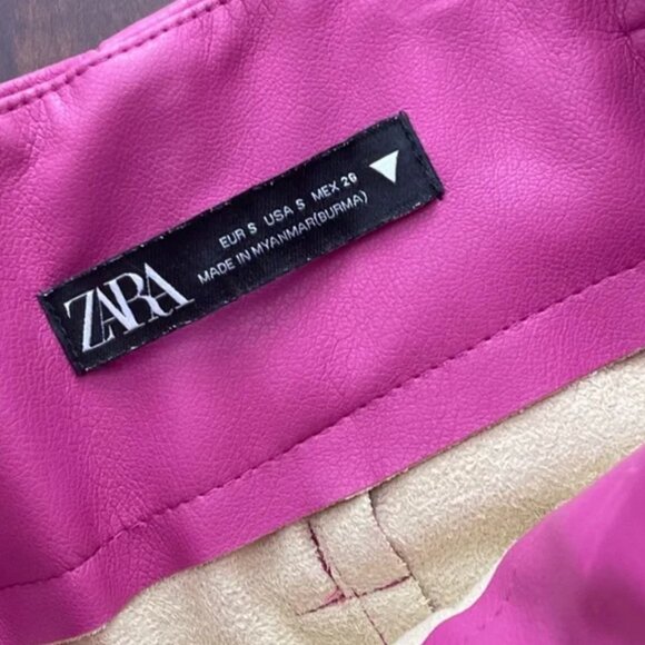 ZARA Vegan Leather Skirt - Belted, High Waisted, Fuchsia Pink - Sz Small - Picture 7 of 7